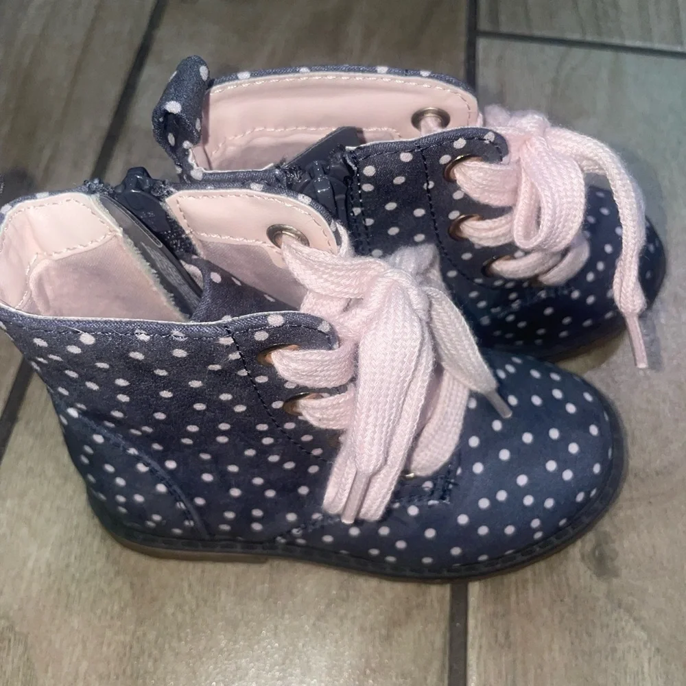 Cat & Jack Navy Polka Dot Boots with Pink Laces